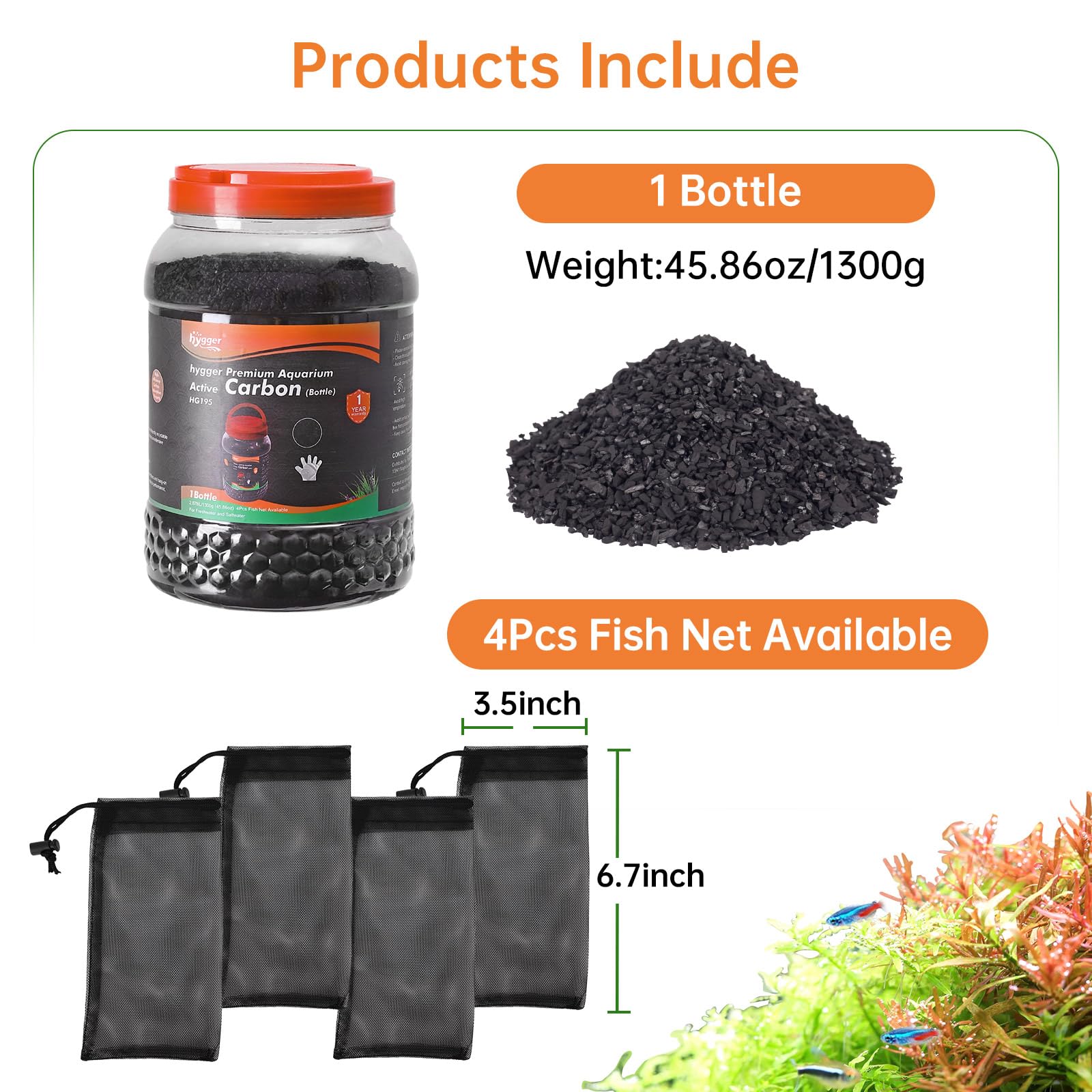 hygger Medios filtrantes de carbón para acuario, carbón activado de cáscara de coco natural de alta calidad para agua dulce y salada, carbón para tanque de peces, carbón de purificación de agua (44