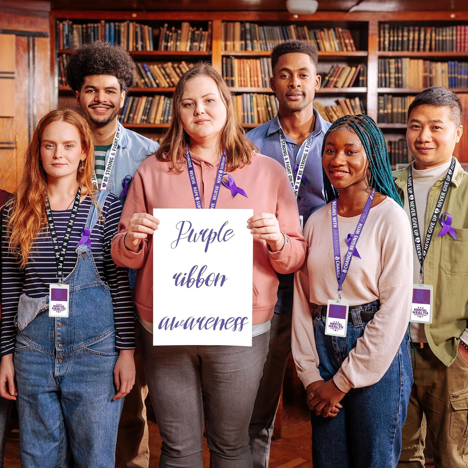 Fullhawl 60 Pcs Purple Ribbon Awareness Lanyard Lupus Alzheimer Neck Lanyards with Badge Clip for Animal Abuse Epilepsy Pancreatic Cancer Domestic Violence Awareness Party Supplies Hope Faith Courage