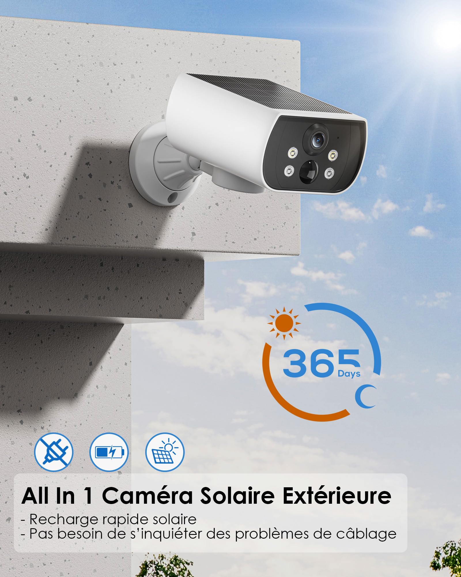 CZEview 5MP Camera Surveillance WiFi Extérieure Solaire sans Fil, Montage Magnétique, 300° Rotation, Détection de Personnes, Vision Nocturne Couleur, Audio Bidirectionnel, IP65, avec Batterie