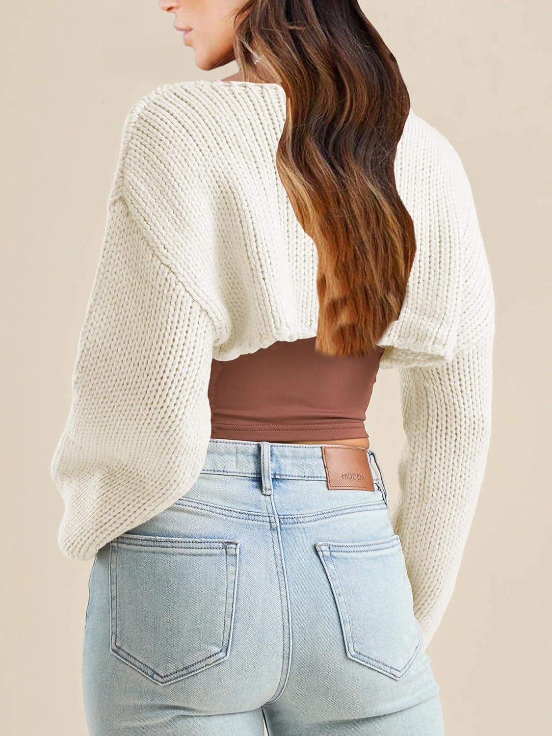 Women's Bolero Knit Shrug Cropped Sweaters Casual Long Sleeve Crop Tops Loose Pullovers - Image 3