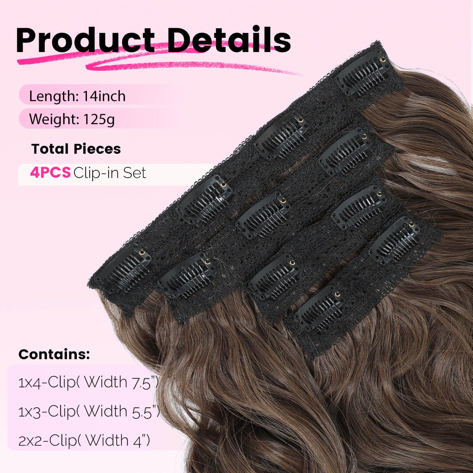 Flyroseing 4PCS Brown Hair Extensions Clip in - Image 2