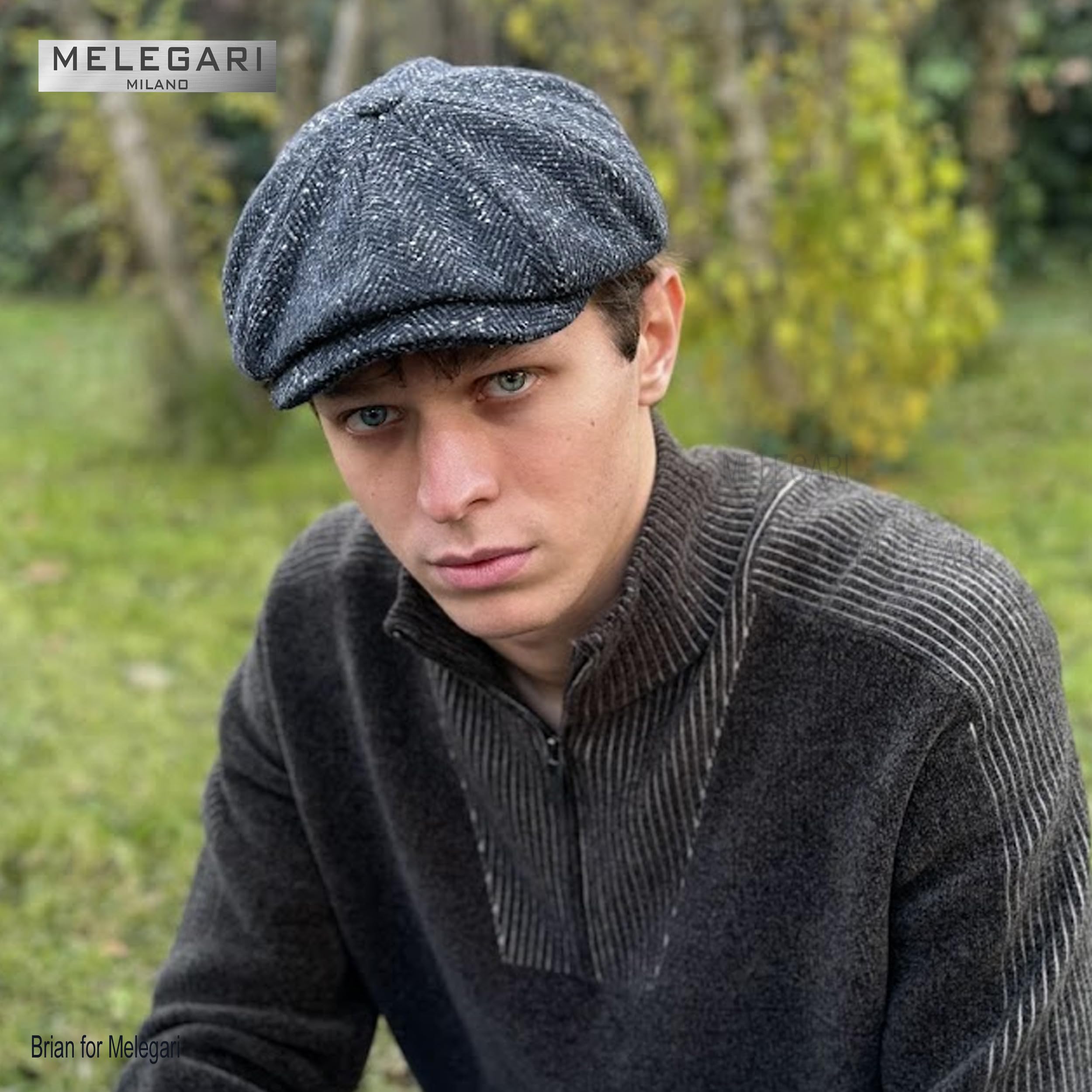 Melegari Czapka Gloucester | Newsboy Donegal Tweed Cap | Wyprodukowano we Włoszech | Mężczyźni/Kobiety | Jesień Zima