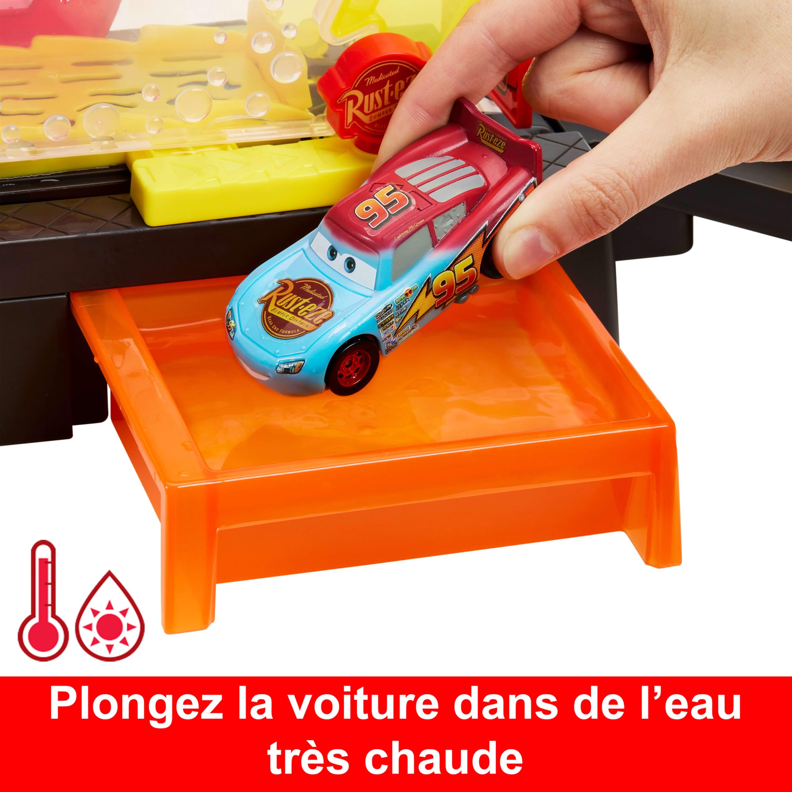 Disney · Pixar Station de Lavage Cars Color Changers Coffret de 51 cm de long avec véhicule Flash McQueen doté d’une fonction de changement de couleur, se connecte à d’autres coffrets, JBM70