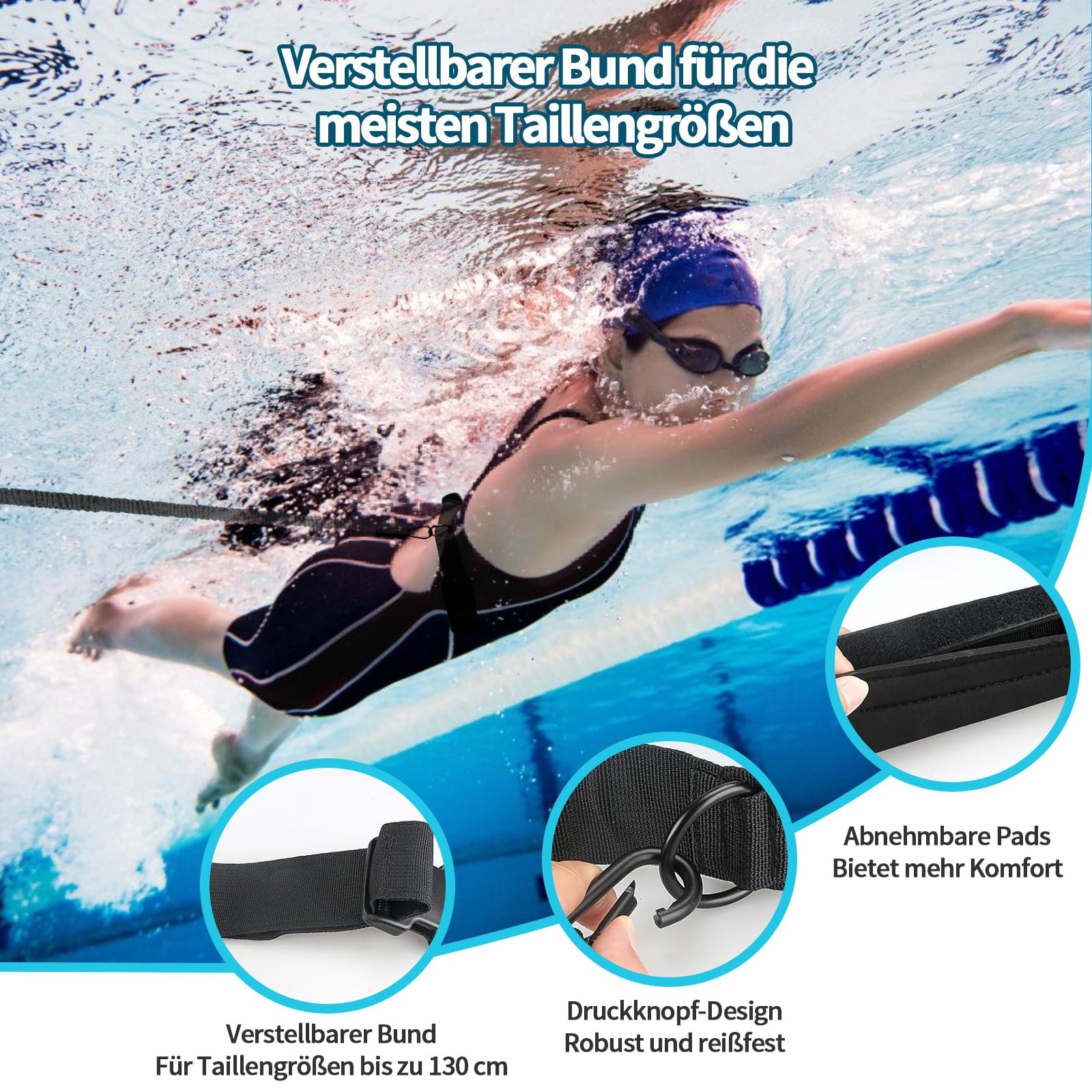 Cintura da nuoto per piscina, 4 – 10 m, regolabile, per piscina, per adulti