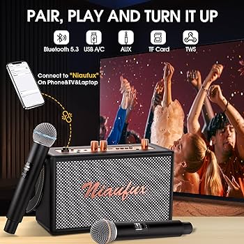 Amazon.com: Karaoke Machine, Retro-Design Speaker with 2 Wireless