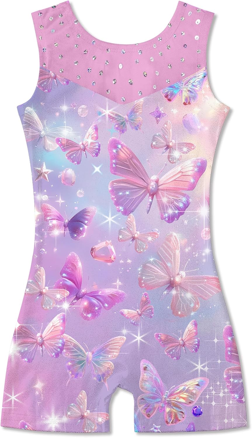 uideazone Gymnastics Leotards for Girls Ballet Unitards Biketard Toddler Sequin Mesh Stitching‌ Tumbling Outfits 2-10T