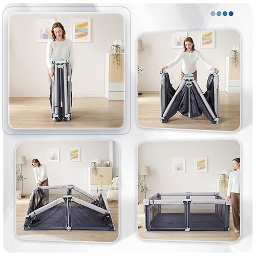 Miniatura 6 de Sweeby Corralito para bebés, 59 x 59 pulgadas, corralitos para bebés y niños pequeños, corralito grande con puerta de juego para valla interior y