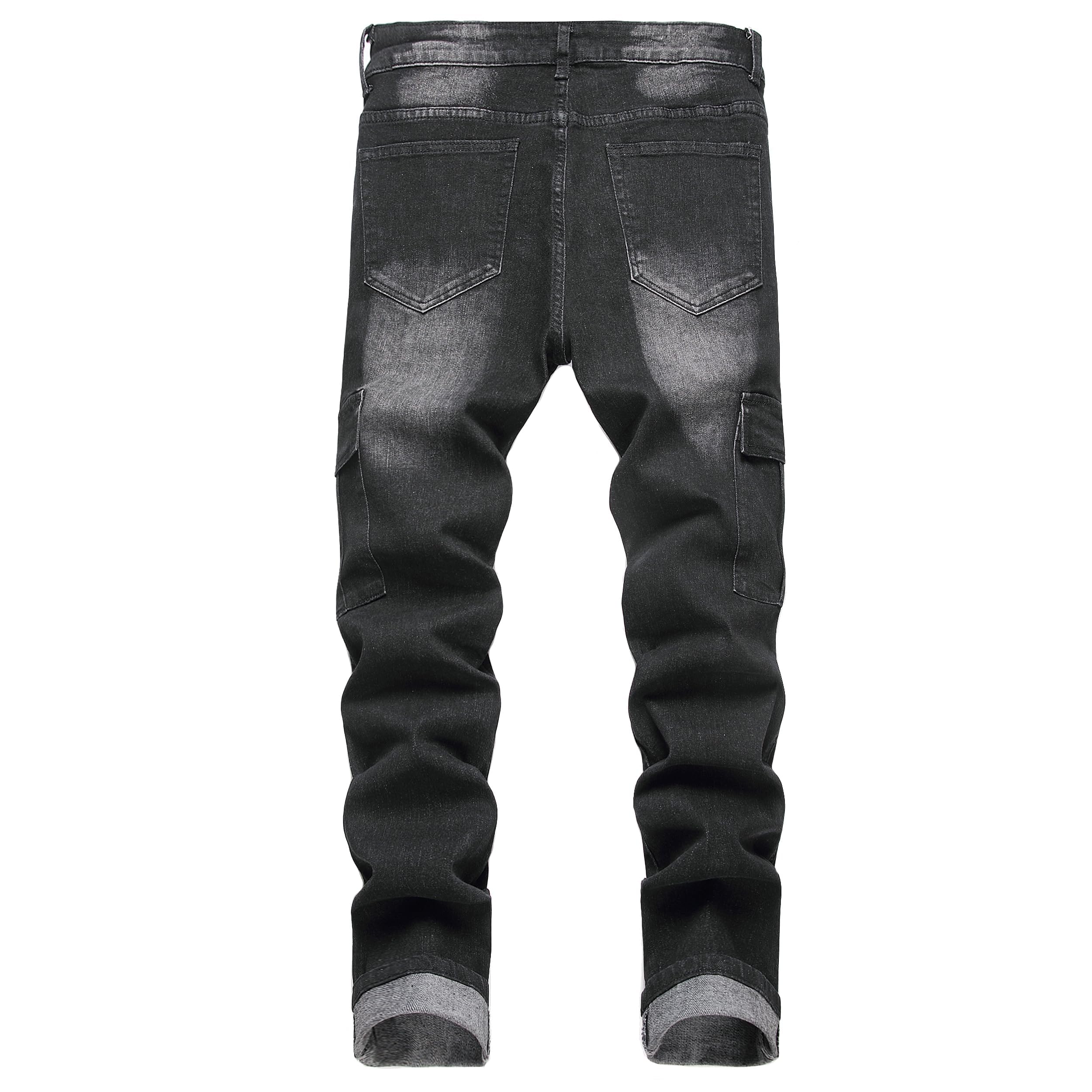 Pantalones vaqueros ajustados para hombre, ajustados, ajustados, ajustados, ajustados, de pierna recta regular, pantalones vaqueros de cintura flexible, pantalones vaqueros informales para