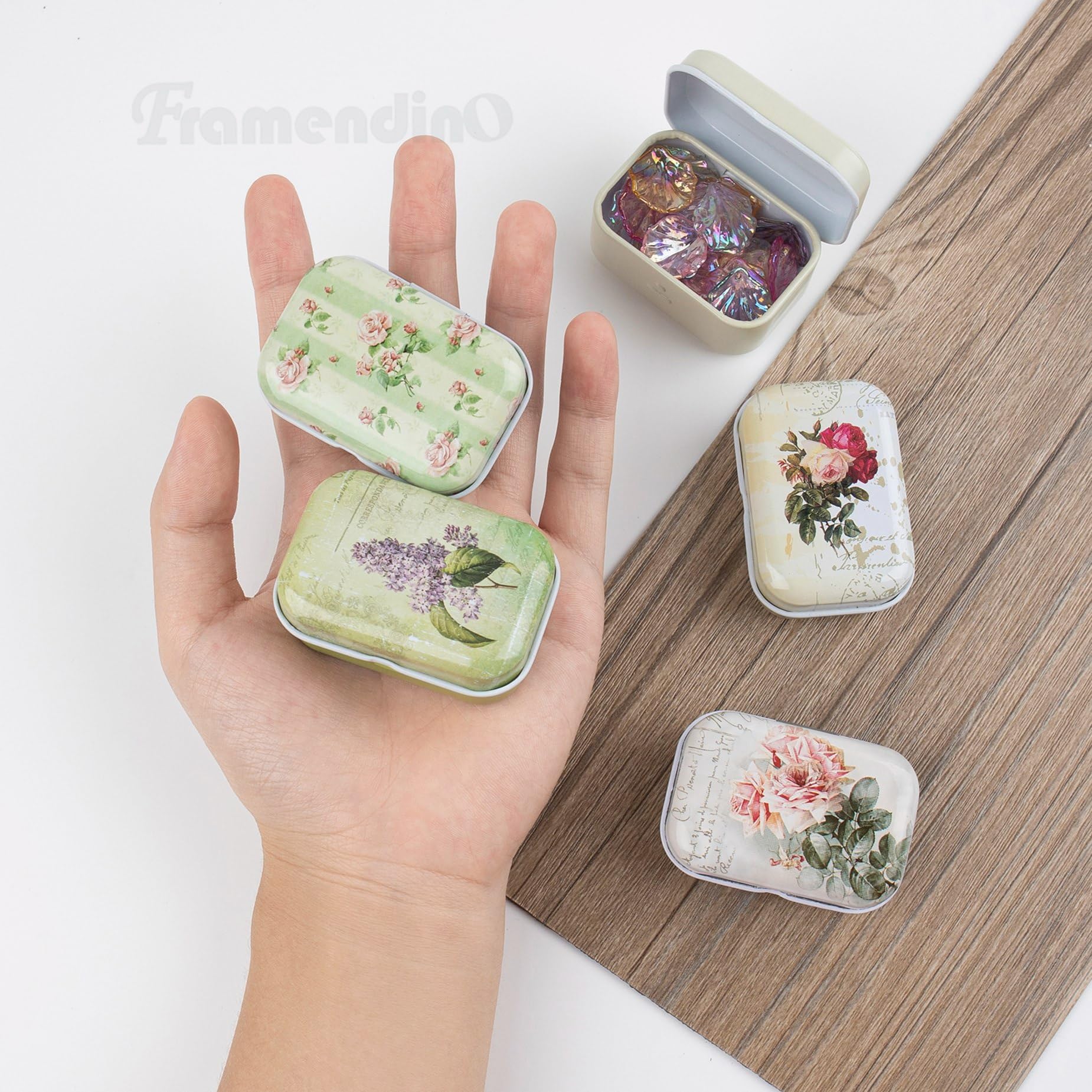 Framendino, 5 Pack Mini Trinket Coin Box Small Retro Flowers Containers with Lid for Jewelry Storage Case Tinplate (Random Color)