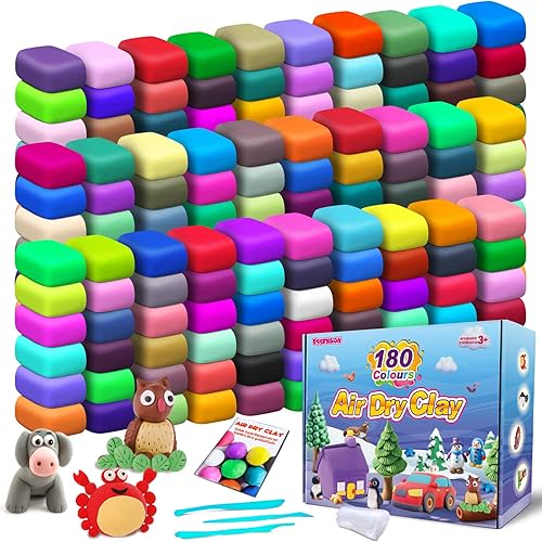 ESSENSON Arcilla seca al aire en 180 colores, arcilla para modelar para niños, arcilla mágica para moldear bricolaje con herramientas, juguetes
