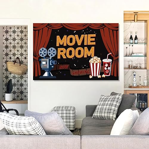 Miniatura 3 de Movie Canvas Wall Art, Retro Movie Night Canvas Wall Art, Camera Picture Print, Home Theater Print Decor, Man Cave Painting, Living Room, Movies