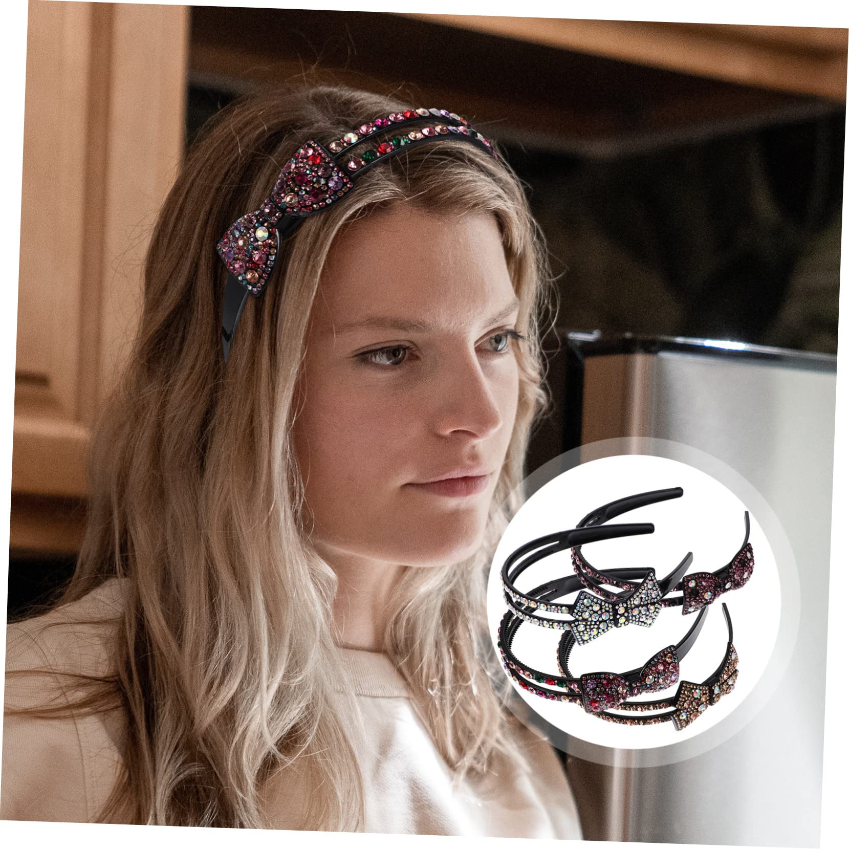 FRCOLOR 8 Pz Archetto Ad Fasce Con Fiocco Di Strass Elastici Per Con Fiocchi Con Fiocco Arredamento Alla Moda Fasce Ad Dentato Carta Di Emissione Donna Acrilico