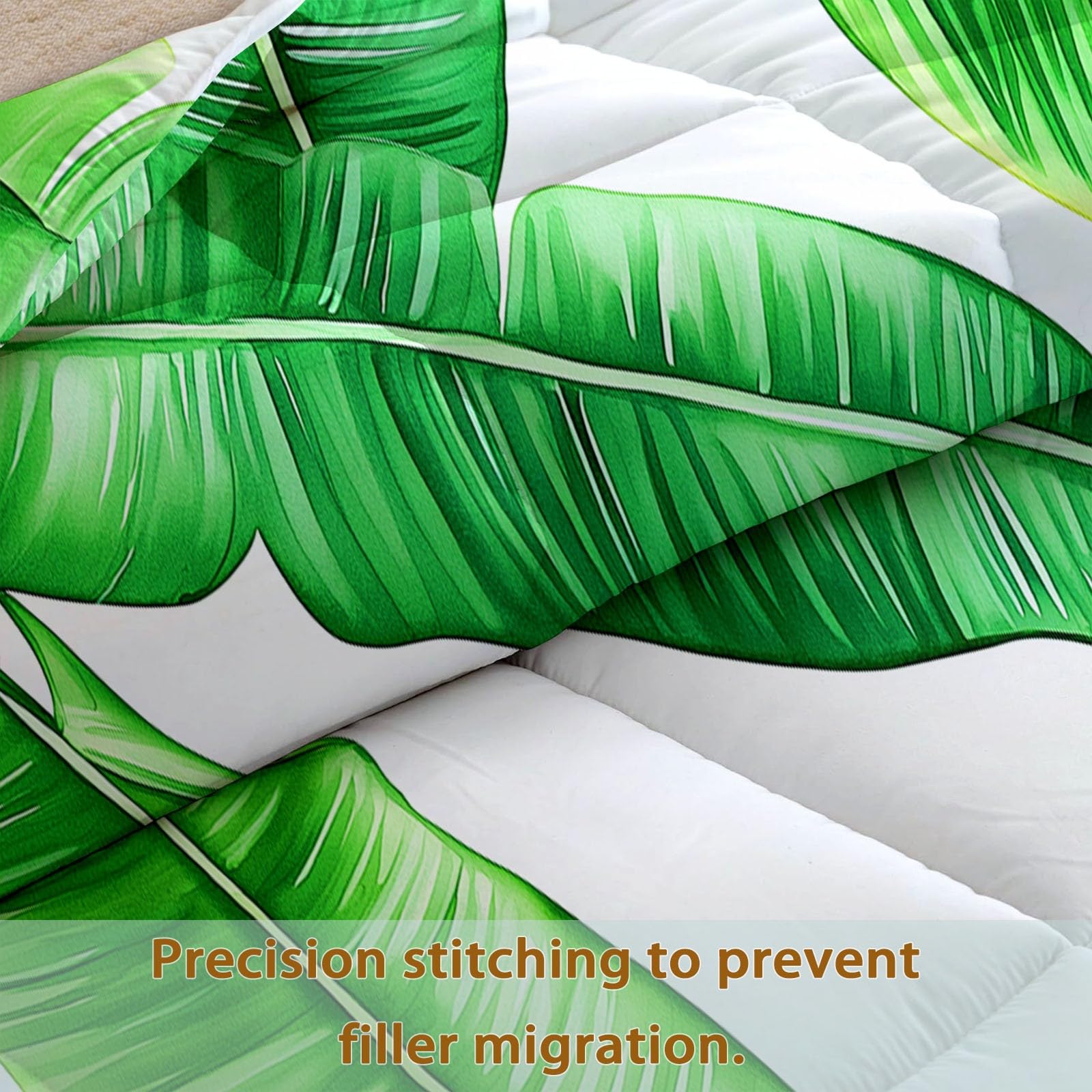 Botanico Foglia di Banana Foglia di Palma Trapunta Calda 140 x 200 cm, Bianco Verde Trapunta Leggera per Letto - Coperta morbida 4 stagioni Trapunta Lavabile per Bambini Ragazze Ragazzi Adolescenti