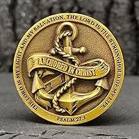 Vista 3 de Moneda de desafío anclada en Cristo, símbolo de fe y fuerza, ficha de abrazo de bolsillo cristiana (paquete de 10)
