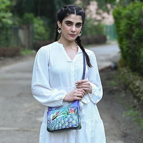 Vista 5 de Anna by Anuschka Women's Original Genuine Leather Hand-Painted Medium Crossbody - Leather Handbag for Women