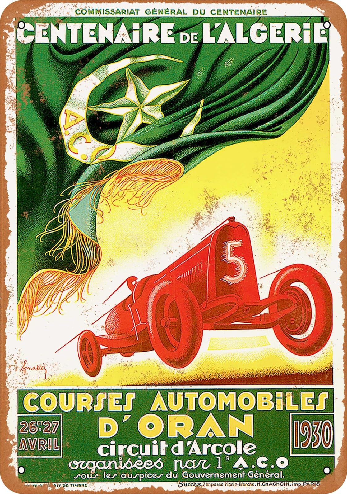 Miaomansenstore Metal Sign - 1930 Algerian Automobile Race - Vintage Look Home Decor