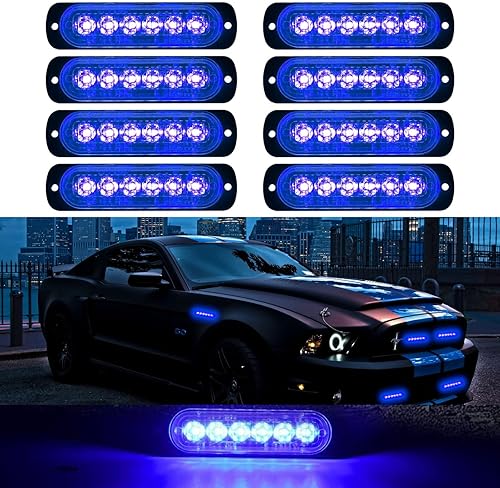 AUTOWORLD Luces de emergencia para vehículos 8 piezas con función de sincronización 6 luces LED estroboscópicas luces intermitentes estroboscópicas