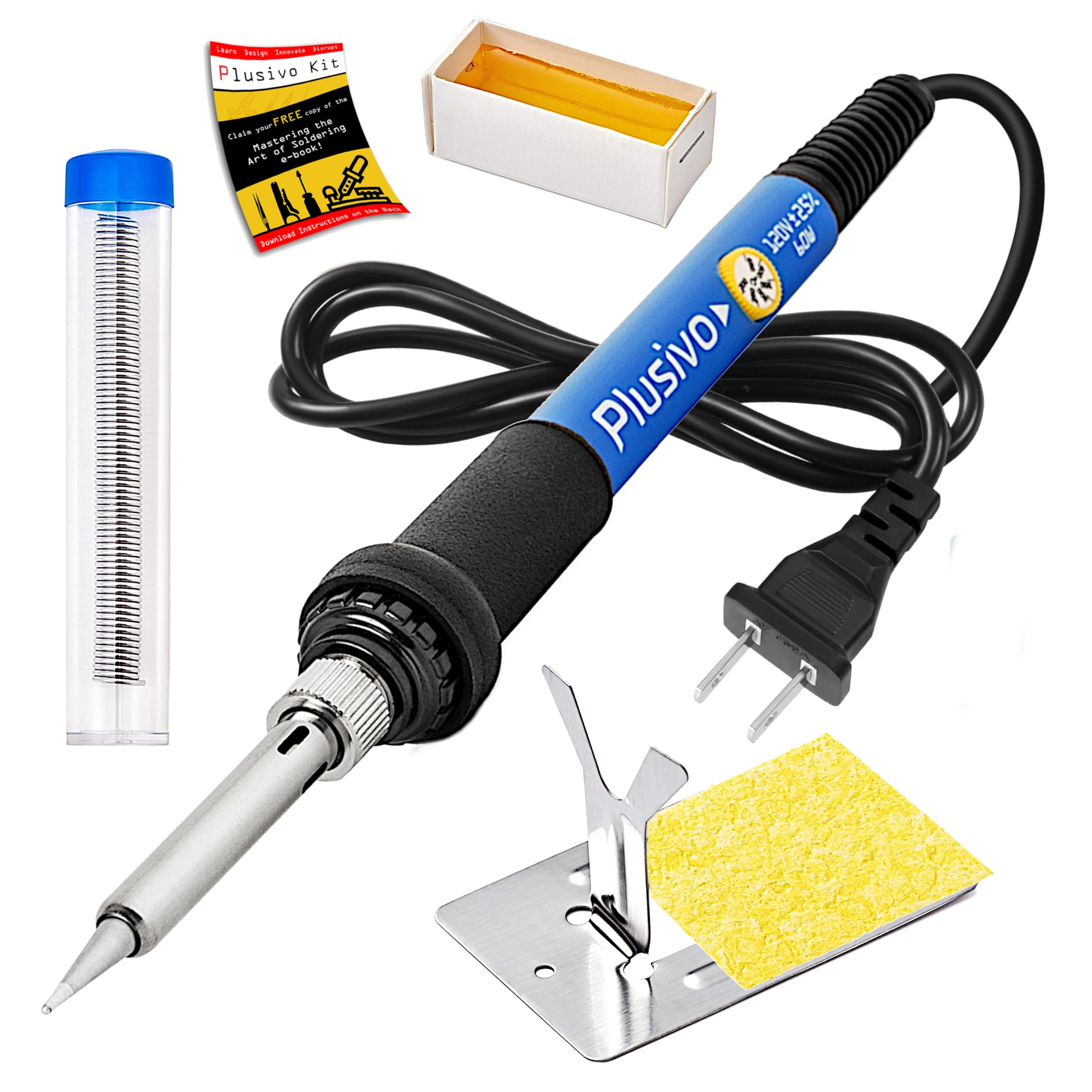 Soldering Iron Kit, 60W Soldering Iron Adjustable Temperature 120V 5-in-1, Solder Wire, Rosin Paste Flux, Stand, Sponge, Fast Heating Portable Desoldering Tools for Electronics Repair DIY Hobby