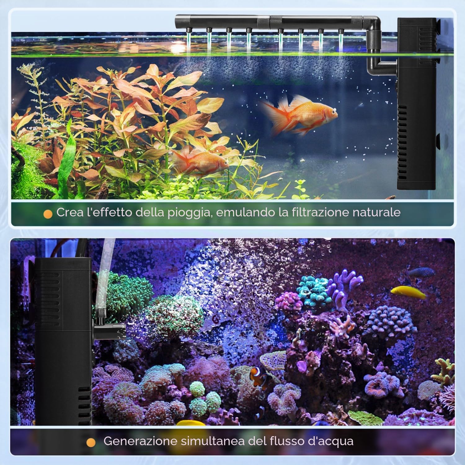 Nobleza - Filtro per Acquario 5W, 230L/H Filtro Interno per Acquario Silenzioso e Potente, Adatto per Acquario 20 a 50 Litri