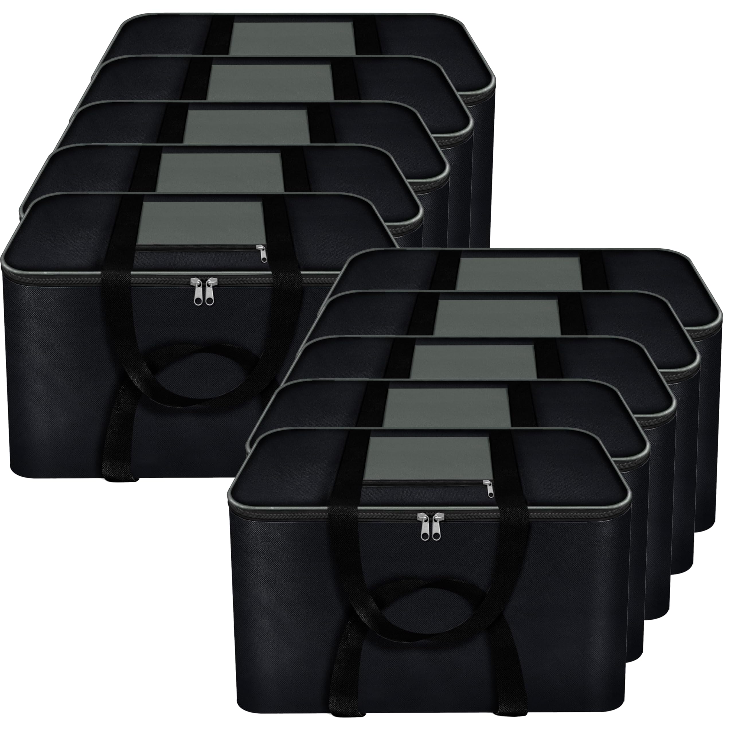 Storite 10 Pack Moisture Proof Nylon Large Underbed Storage Bag For Clothes | Blankets (54 x 46 x 28 cm) - Black, Rectangular
