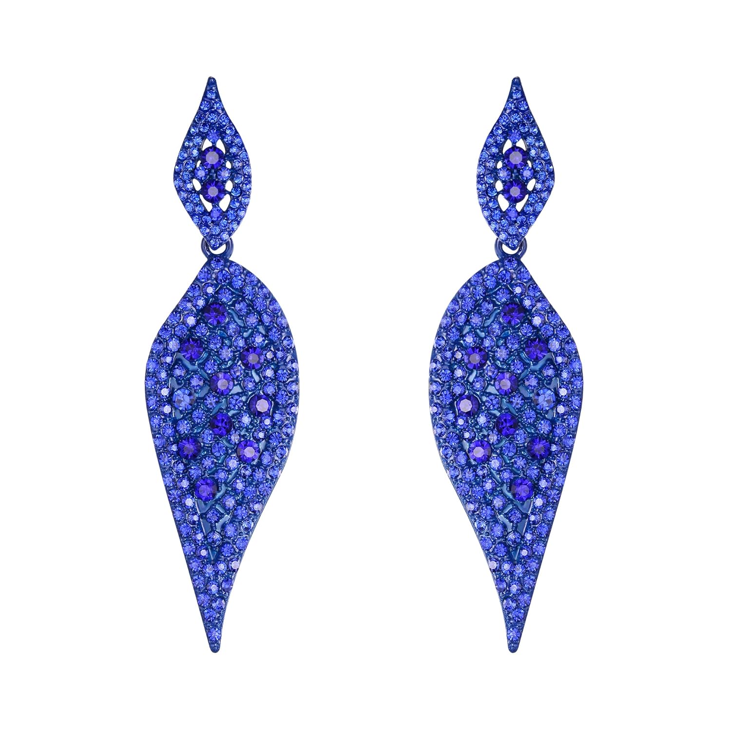 EVER FAITH 2 Leaf Round Full Crystal Art Deco Bridal Pierced Dangle Chandelier Earrings for Women