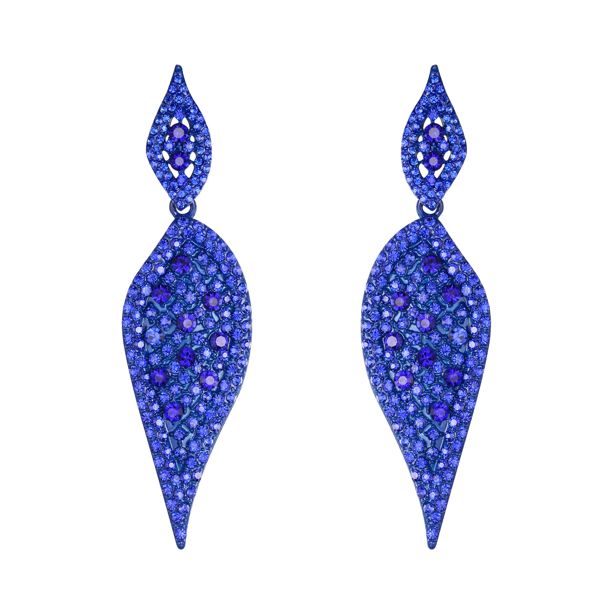 EVER FAITH 2 Leaf Round Full Crystal Art Deco Bridal Pierced Dangle Chandelier Earrings for Women