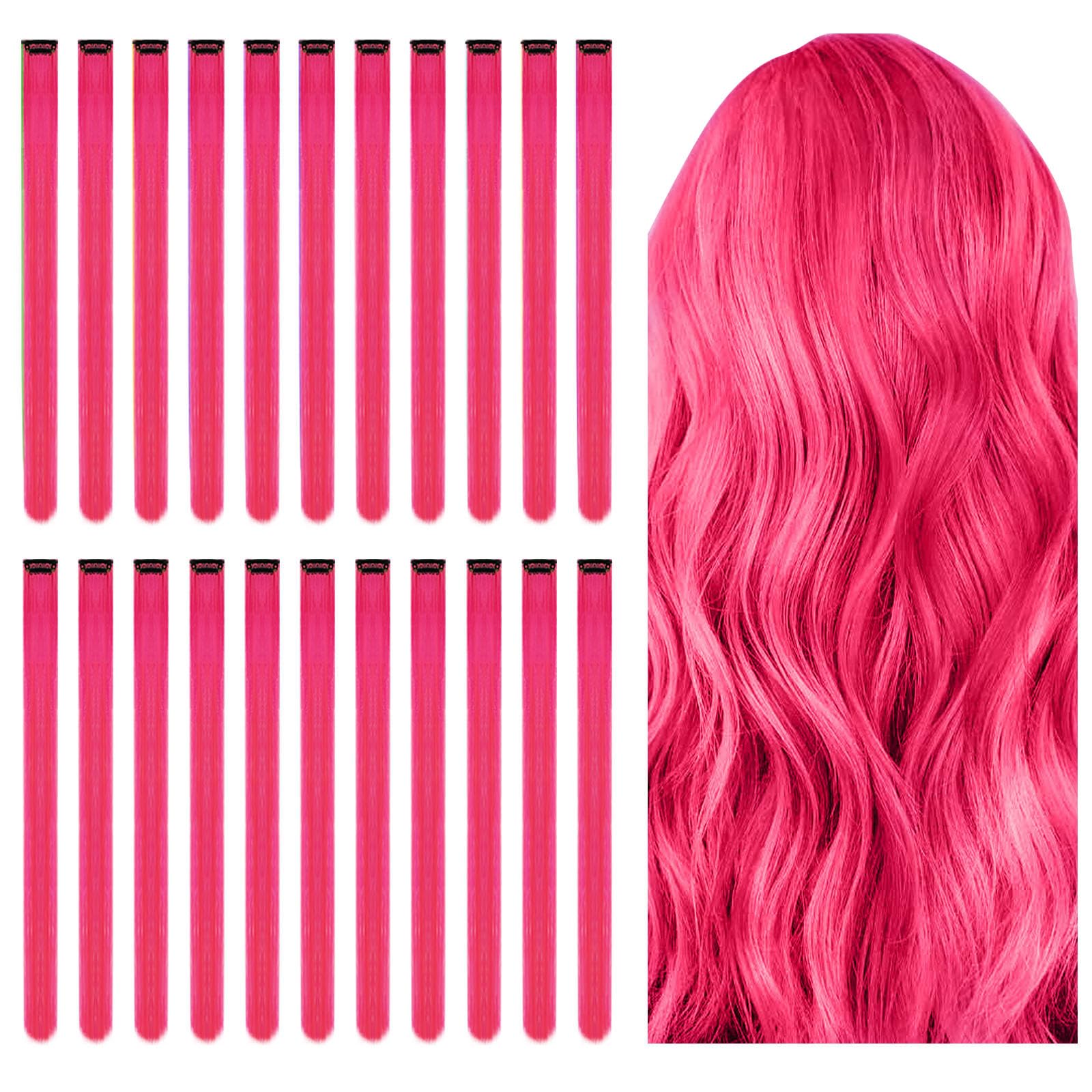 Aomig Haarverlängerung, Rosa, Rot, 22 Stück, glatt, bunt, für Frauen, Mädchen, Party, Festival, Cosplay, 55 cm