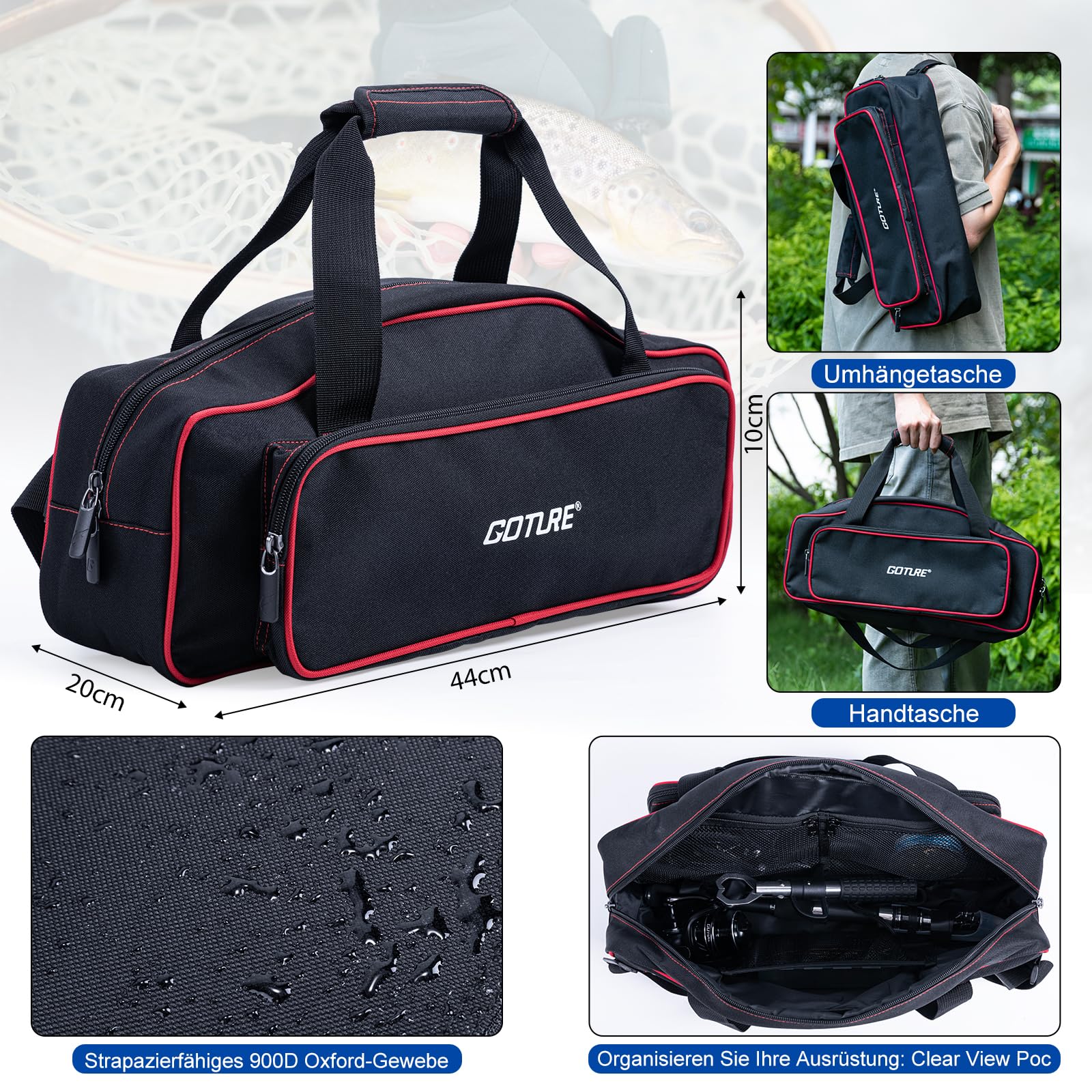 Goture Set da pesca con 2 canne da pesca telescopiche, set completo 2 5.2:1 mulinello (9+1 cuscinetto), filo, scatola per esche e borsa per il trasporto, per acqua salata/dolce, regalo da viaggio