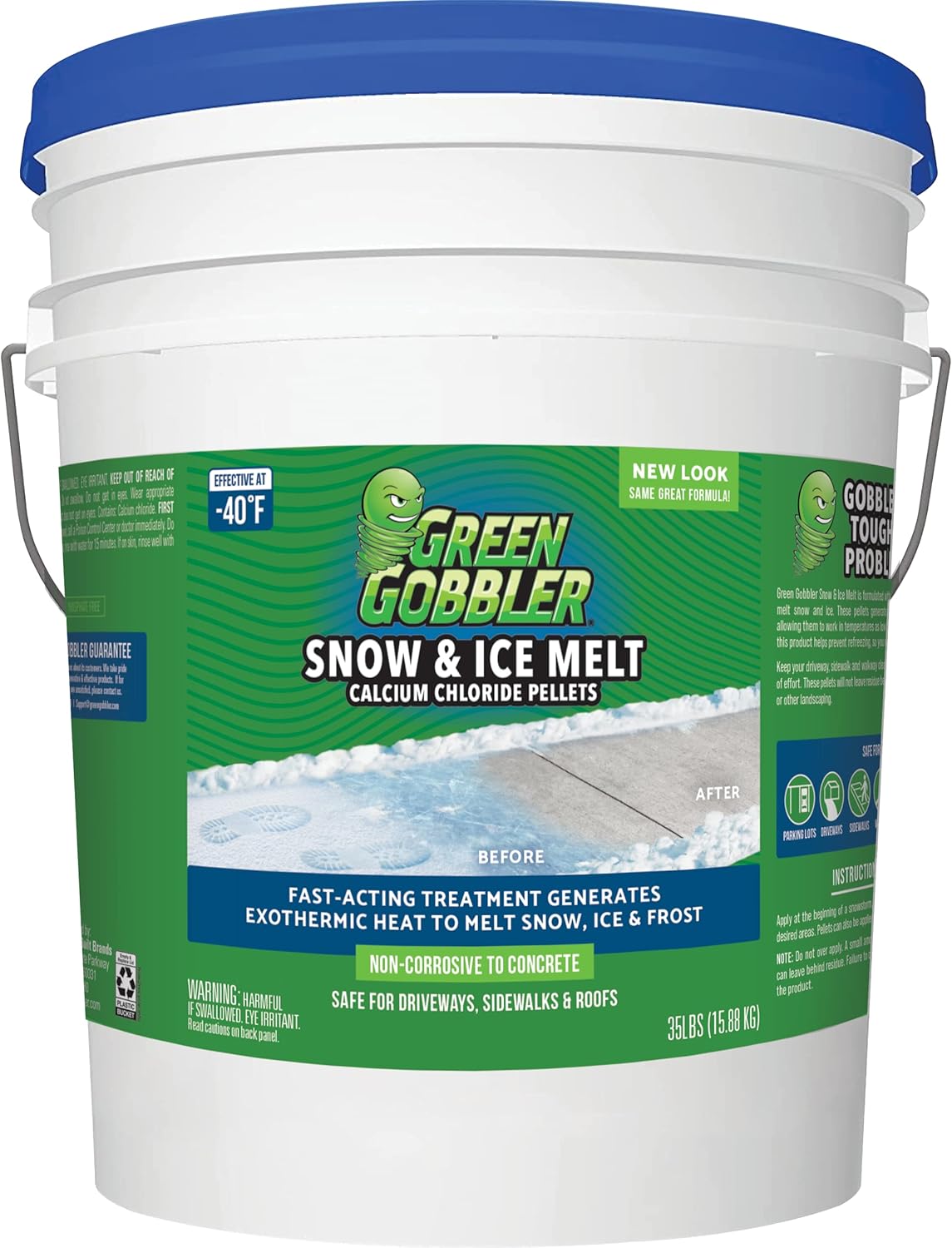 Green Gobbler 93% Pure Calcium Chloride Snow & Ice Melt Pellets | Effective at -40° | 35 lb Pail | Concrete Safe Ice Melt : Patio, Lawn & Garden