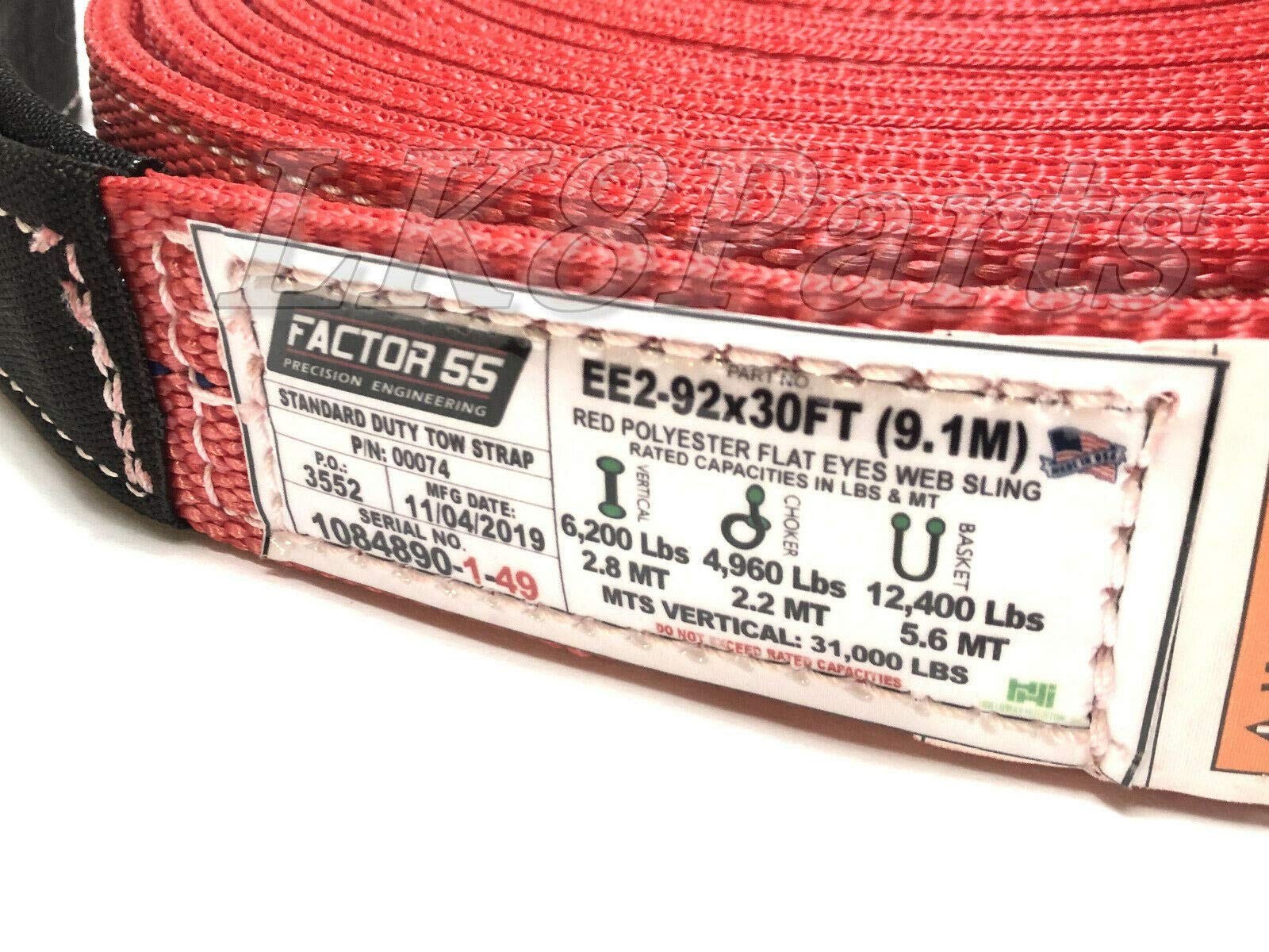 Proper Spec Factor 55 Tow Strap 30 Foot X 2 Inch Black/Red 00074