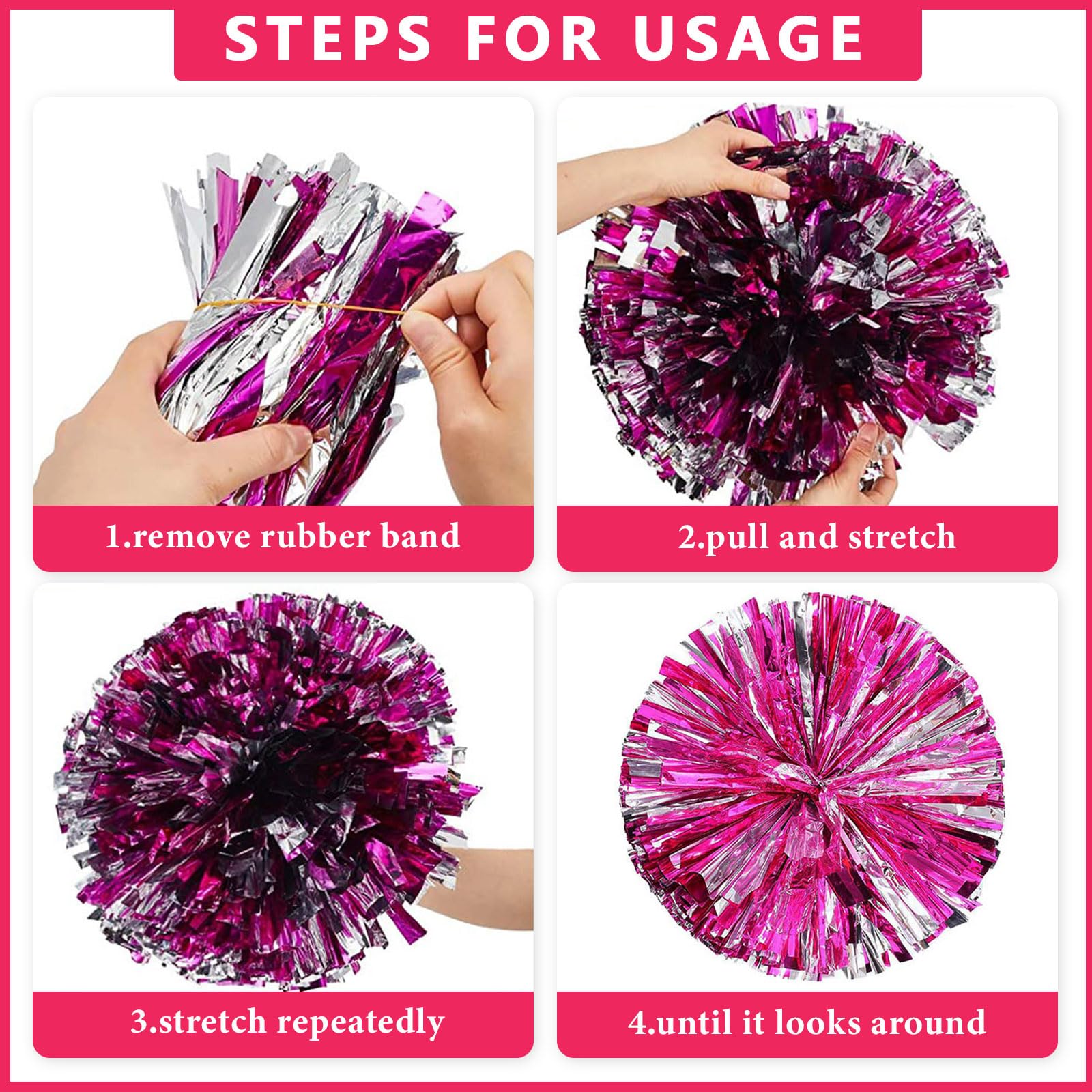 24 Pack pom pom pom cheerleading, pom pom da cheerleading Sports Dance Cheer Plastic Pom Poms Cheerleading for Sports Team Spirit (Rosso)