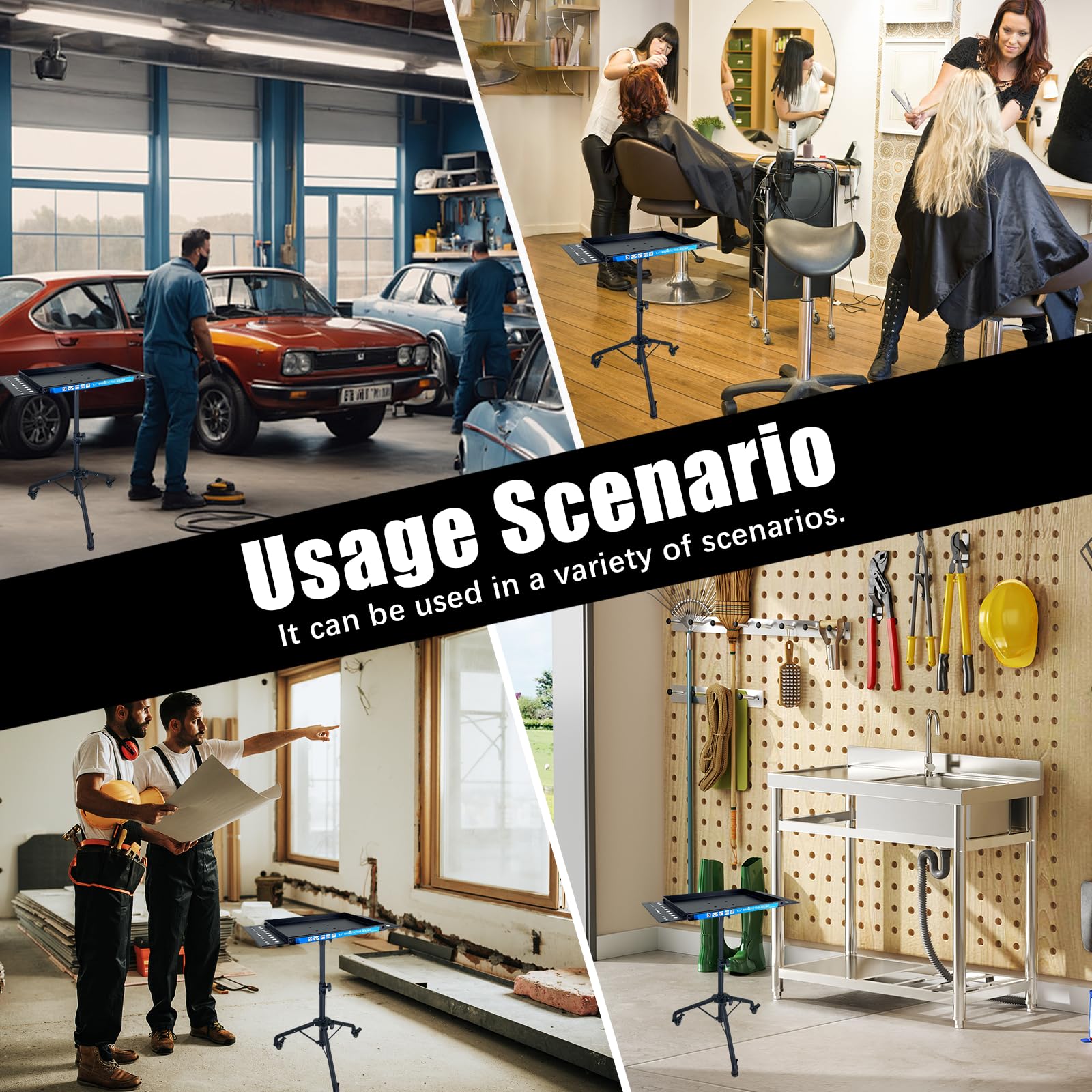 Chariot Plateau à Outils Roulant, Établi Mobile avec Bande Magnétique, Chariot de Tatouage en Métal Réglable en Hauteur, Support Organiseur d'outils Polyvalent pour Salon, Atelier et Garage