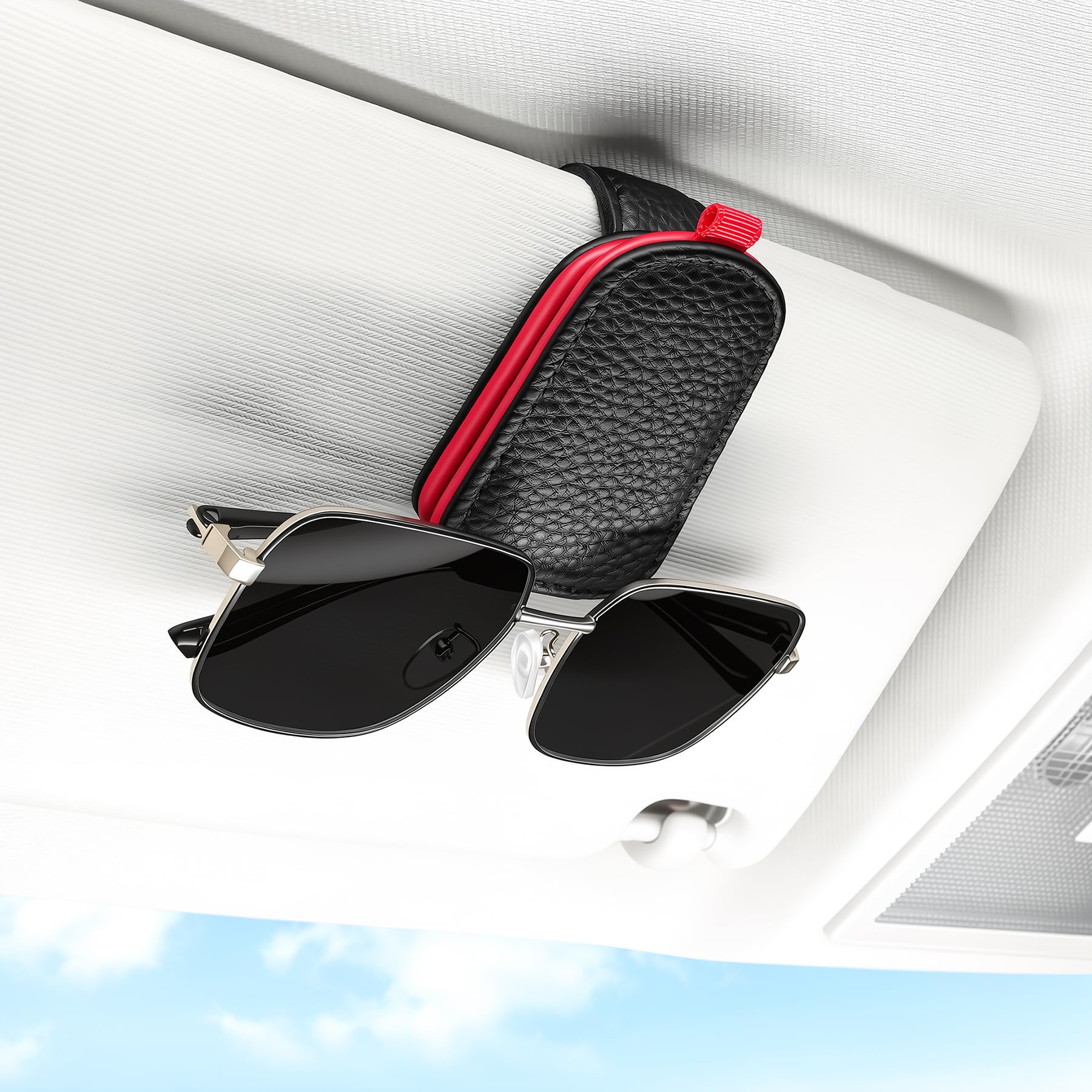 SINGARO Support de lunettes de soleil pour voiture, boucle magnétique en cuir, clip de rangement pour lunettes de soleil, clip de rangement de cartes, accessoires d'intérieur de voiture pour homme et