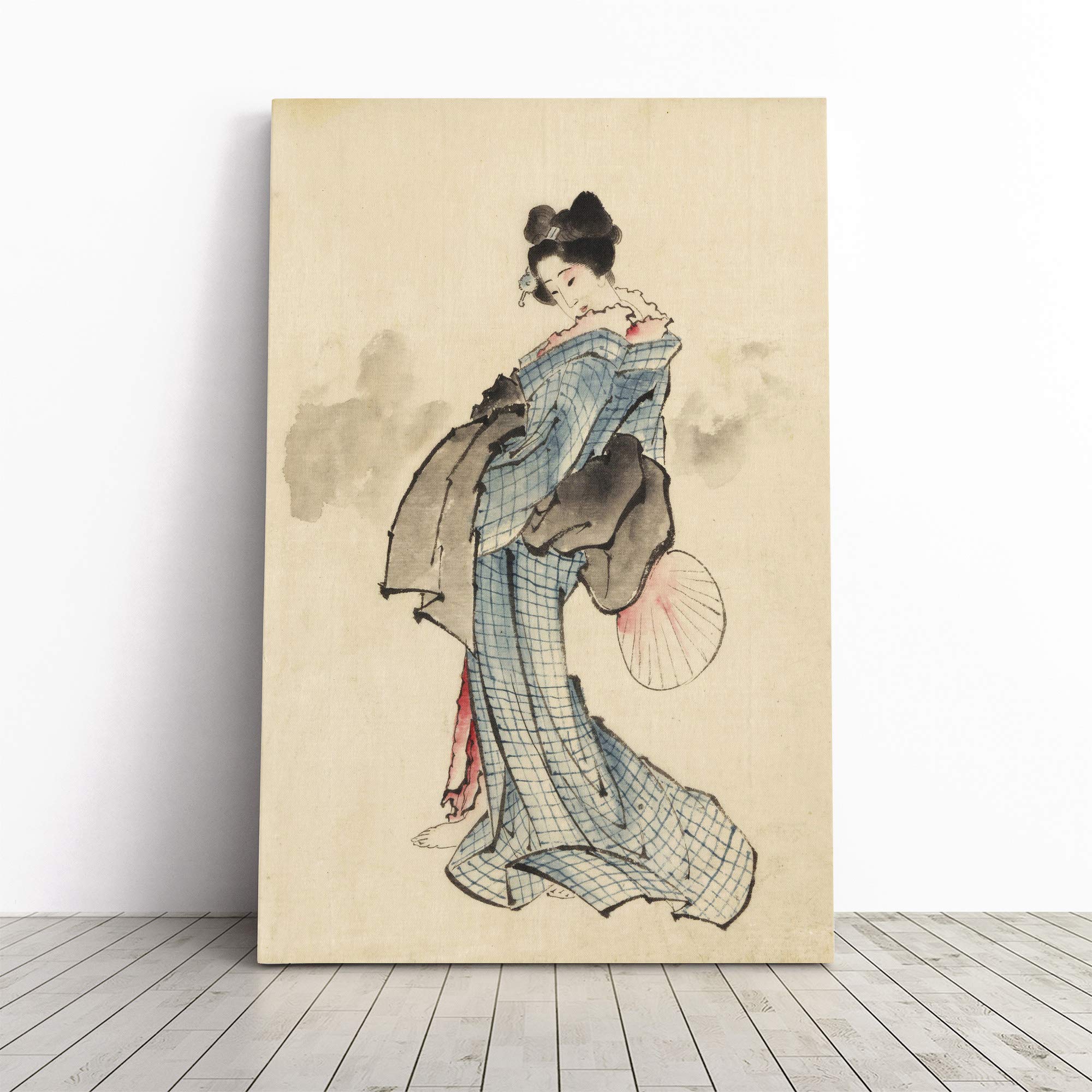 Wall Hokusai Woman Full Length Japanese Oriental Art Canvas Print | Gallery Wrapped 30mm Frame Wall Art | 24x16 inches | Ready to Hang | Asian People Picture | Living Room Bedroom Lounge Office