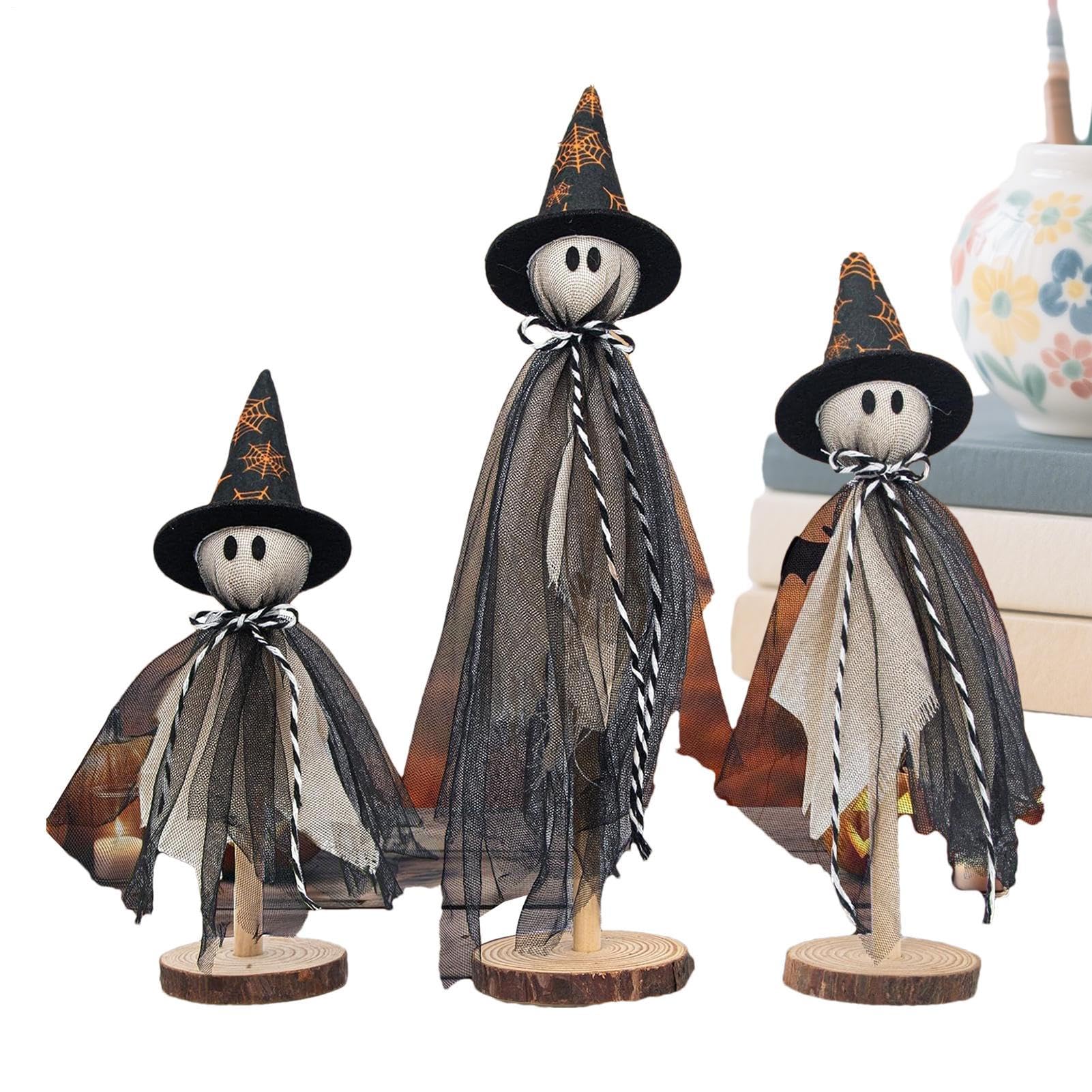 Figurines de fantômes effrayants en bois pour décoration de table de fête