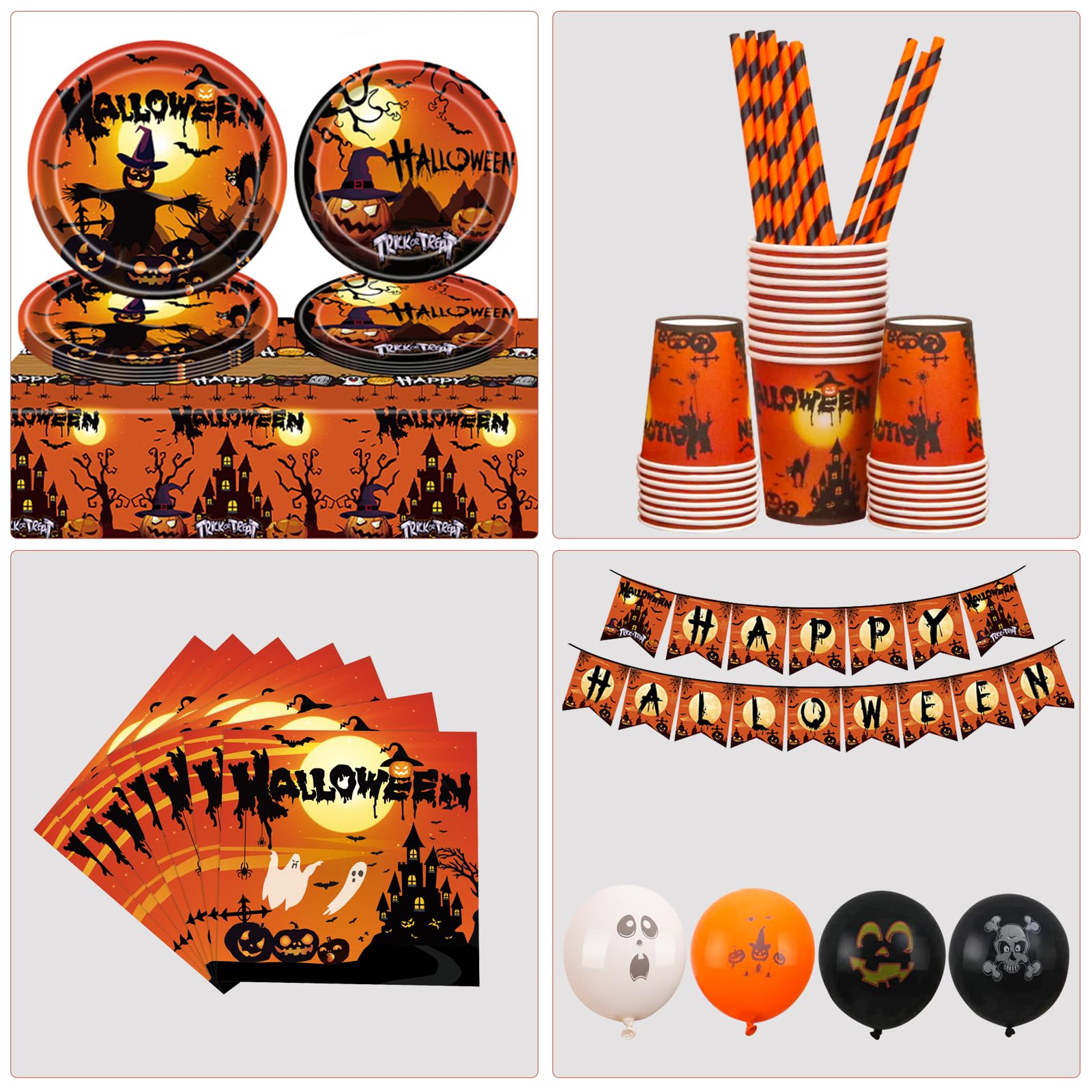 Halloween Napkins 96 Pc Halloween Party Supplies - 24 Dinner Plates, 24 Dessert Plates, 48 Napkins, Pumpkin Design, Serves 24 Halloween Disposable Plates Halloween Napkins 96 Pc Halloween Party Supplies - 24 Dinner Plates, 24 Dessert Plates, 48 Napkins, Pumpkin Design, Serves 24 Halloween Disposable Plates