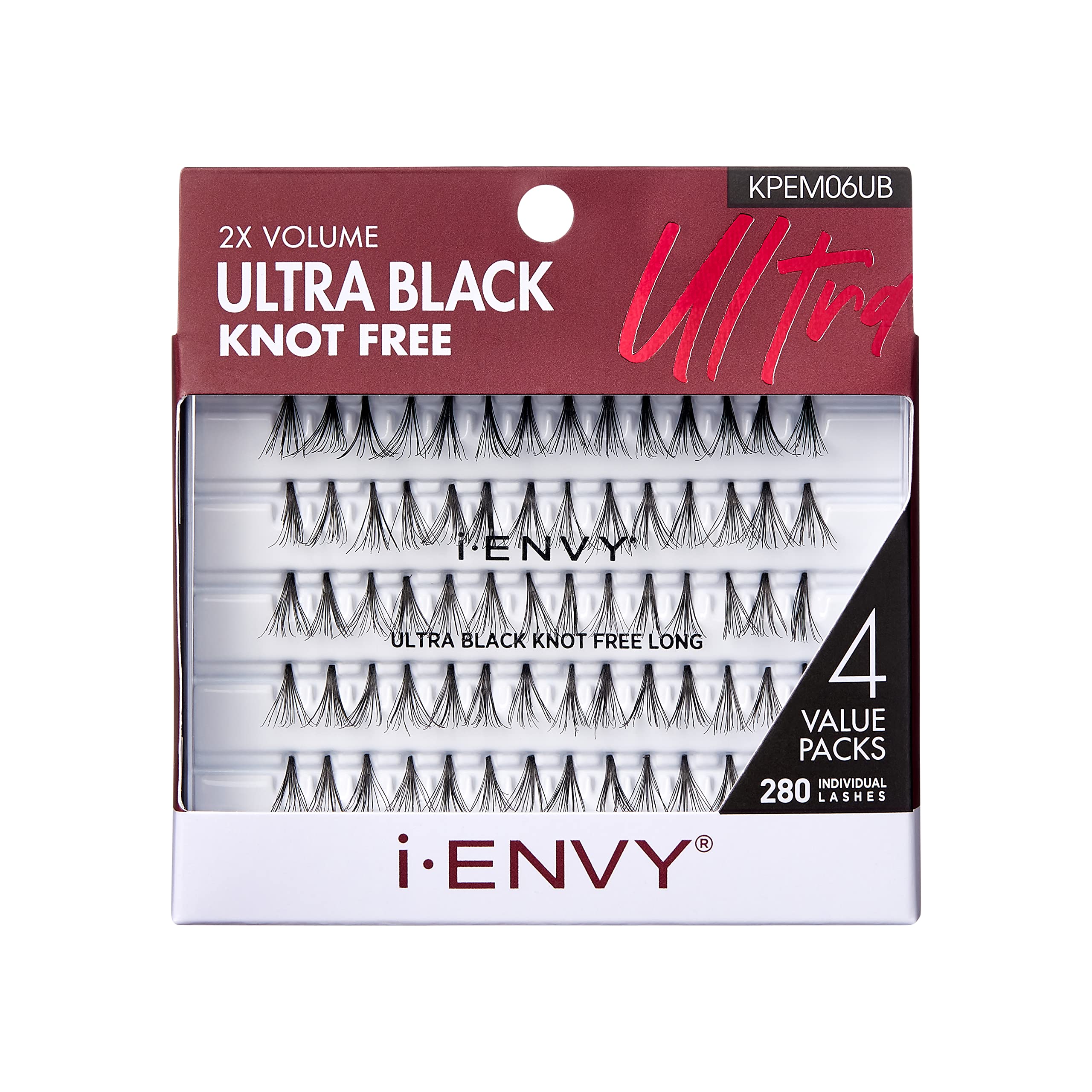 i-ENVY bu KISS Ultra Black Knot Free Individual Lashes (Long) Multi Pack 4 Tray 280 Lashes