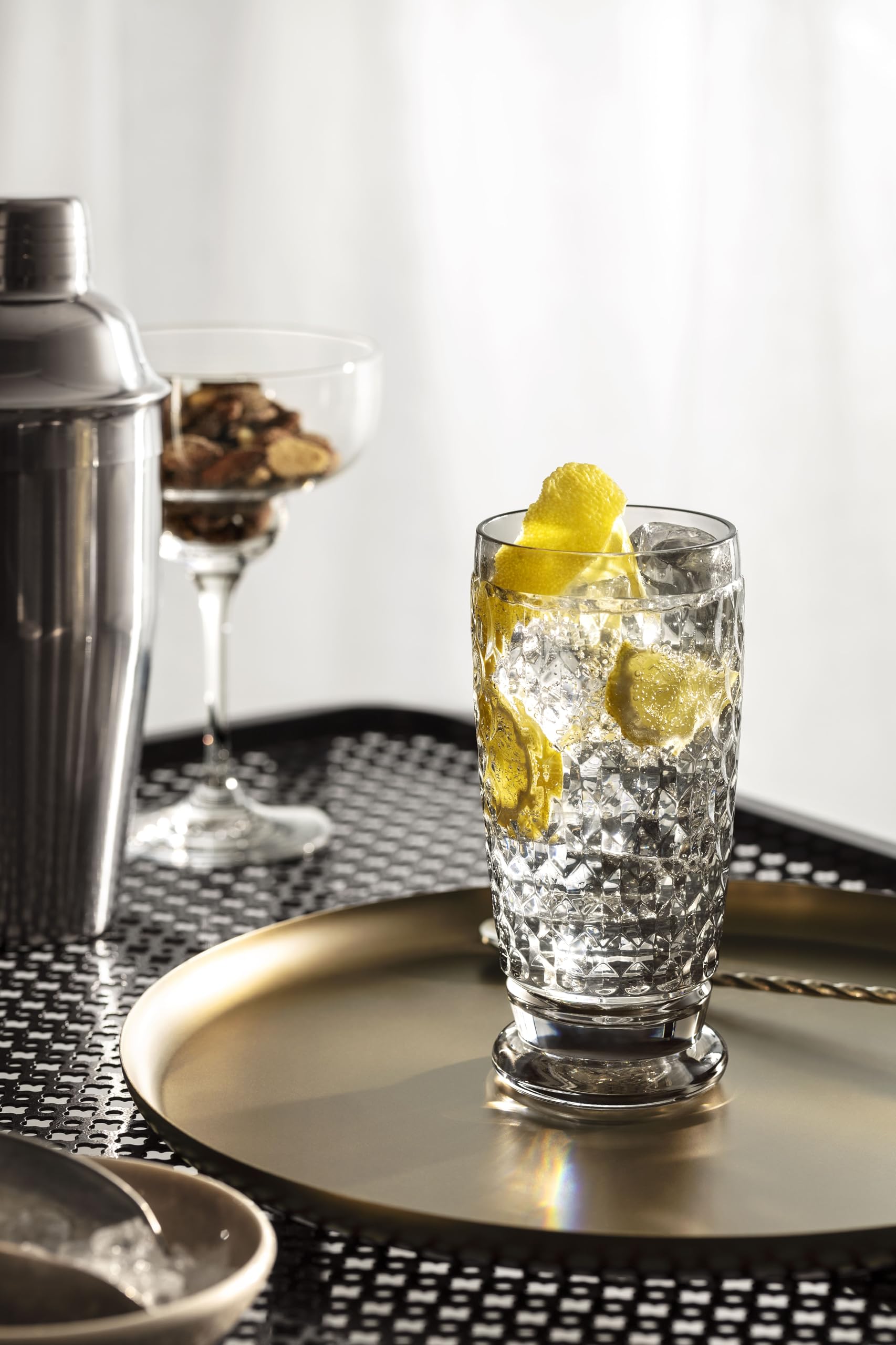 Villeroy & Boch Boston Longdrinkgläser 4er Set, 400 ml, Trinkgläser mit Facettenmuster, Kristallglas für Cocktails, Spülmaschinengeeignet, Klar