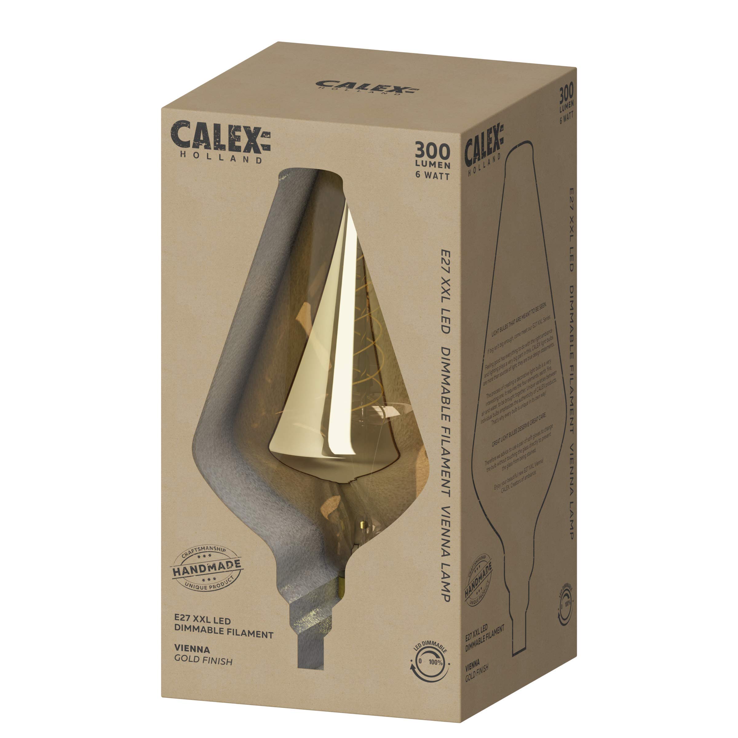 CALEX Vienna XXL LED Lampe, E27 Fassung, 4W Filament Leuchtmittel, Dimmbar, Dekorative Glühbirne Gold, Warmweiß