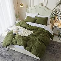 Vista 2 de Ivellow Juego de funda de edredón de tejido gofre, 100% algodón, con textura bohemia, verde oliva, salvia, acogedor, suave, transpirable