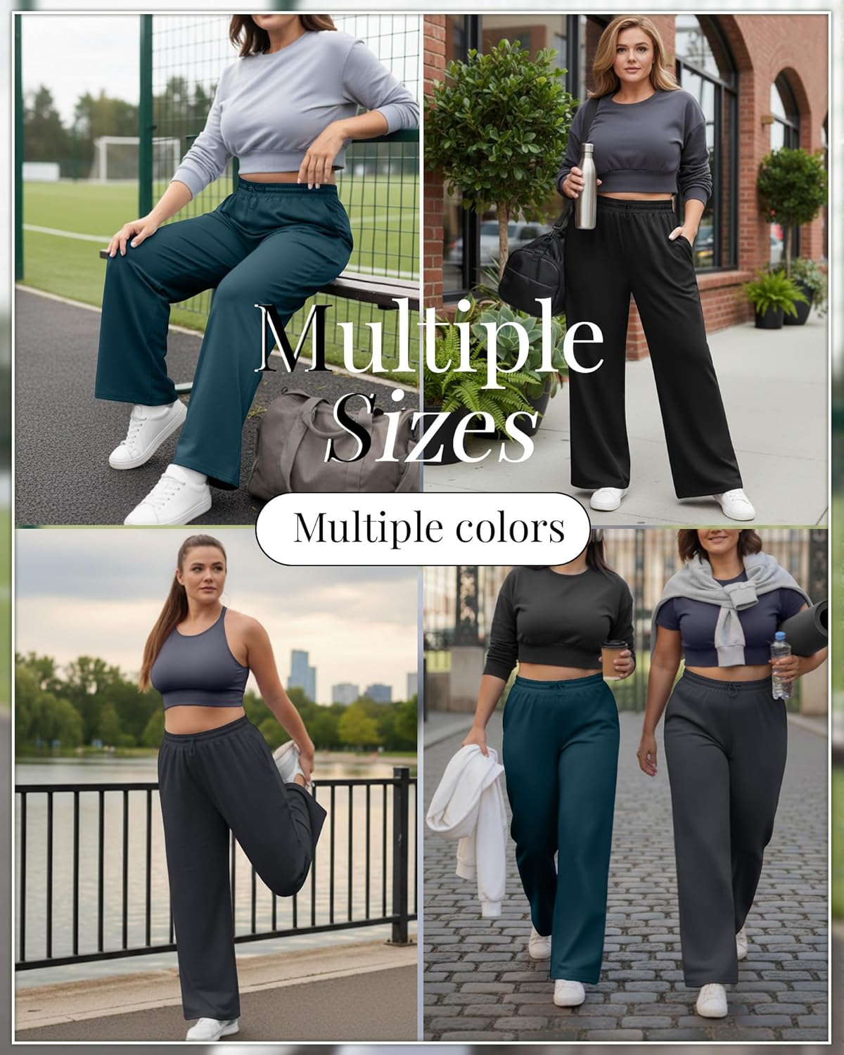 Evervibe 3 Pack Womens Plus Size Sweatpants Wide Leg Elastic High Waist Baggy Joggers Lounge Yoga Workout Pants with Pockets