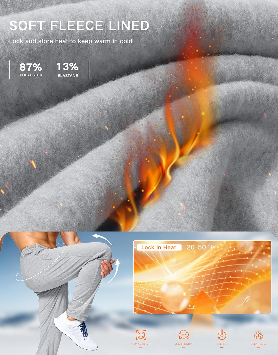 G Gradual Men's Fleece Lined Pants with Zipper Pocket Winter Warm Athletic Joggers Sweatpants for Men Workout Running Gym - Image 5