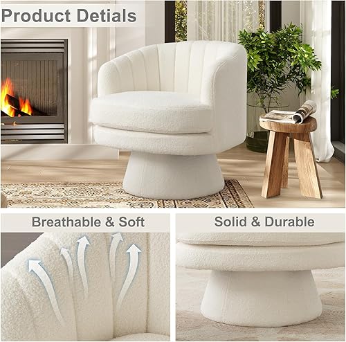 Miniatura 3 de Silla giratoria con diseño de barril, silla moderna de mediados de siglo para sala de estar, dormitorio, espacios pequeños, sillón giratorio con