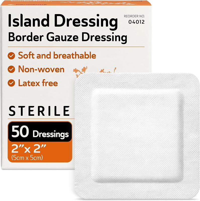 Island Dressing Bordered Gauze 2x2-50 Gauze Bandages for Wound Protection - Good for Hospitals, Medical Facilities, First Aid Kits, and More