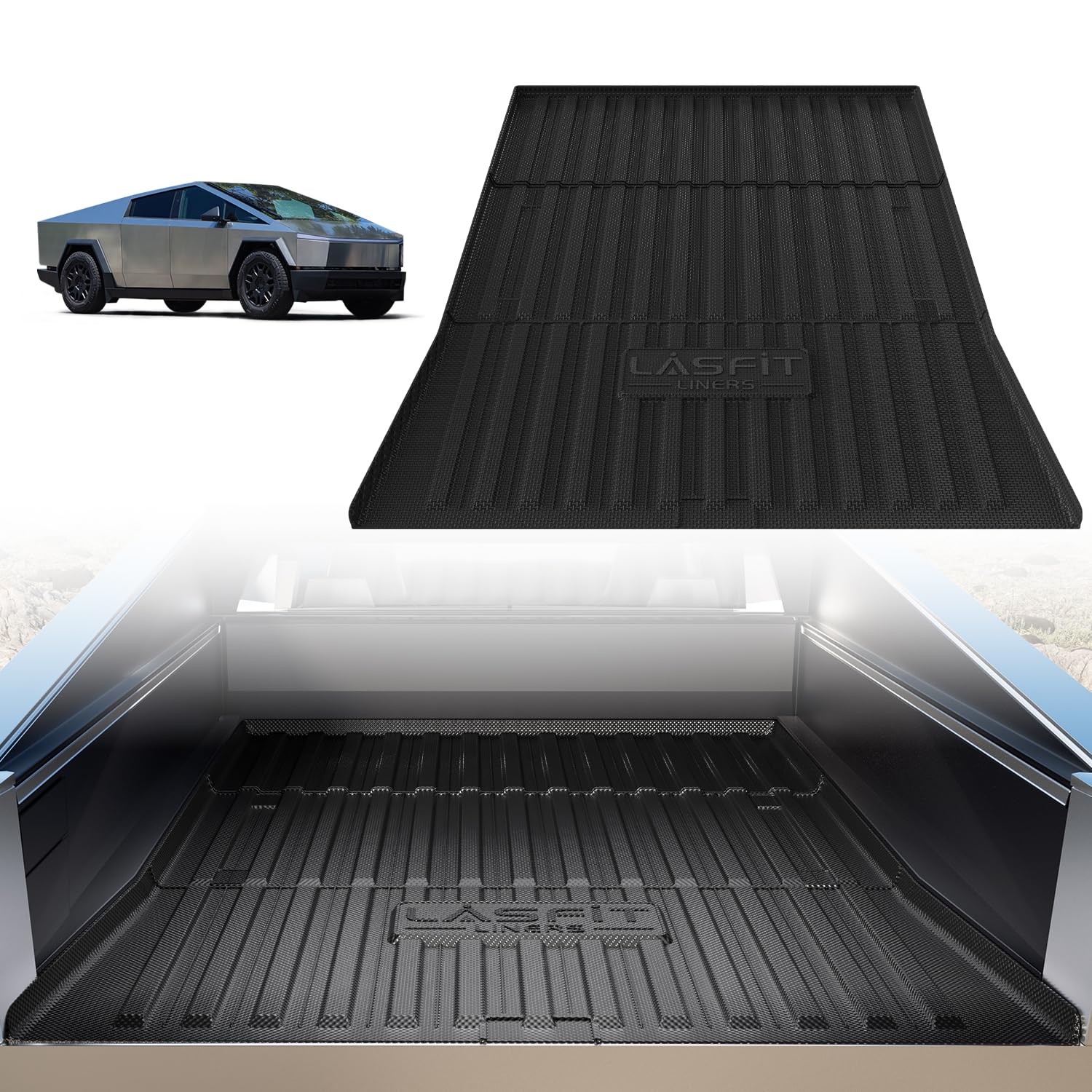 LASFIT Premium Extra Thick Truck Bed Mat for Tesla Cybertruck 2023-2026 Base/Cyberbeast 6FT Car Bed Liner Cybertruck Accessories | Custom Fit TPE All Weather Pickup Rear Trunk Cargo Mat, Black