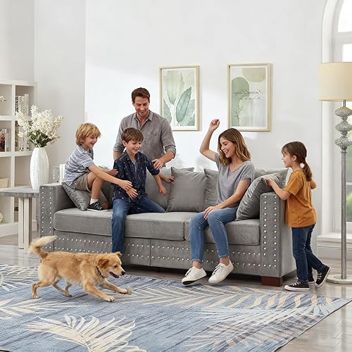 Miniatura 3 de Sofá de terciopelo de 3 plazas de 84.5 pulgadas de ancho con almacenamiento, sofá Chesterfield moderno de mediados de siglo, sofá biplaza tapizado