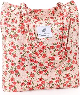 Women Tote Bags Grocery Shoulder Bag Corduroy with Inner Pocket for Work Beach Lunch Travel Shopping Shopper Handbags