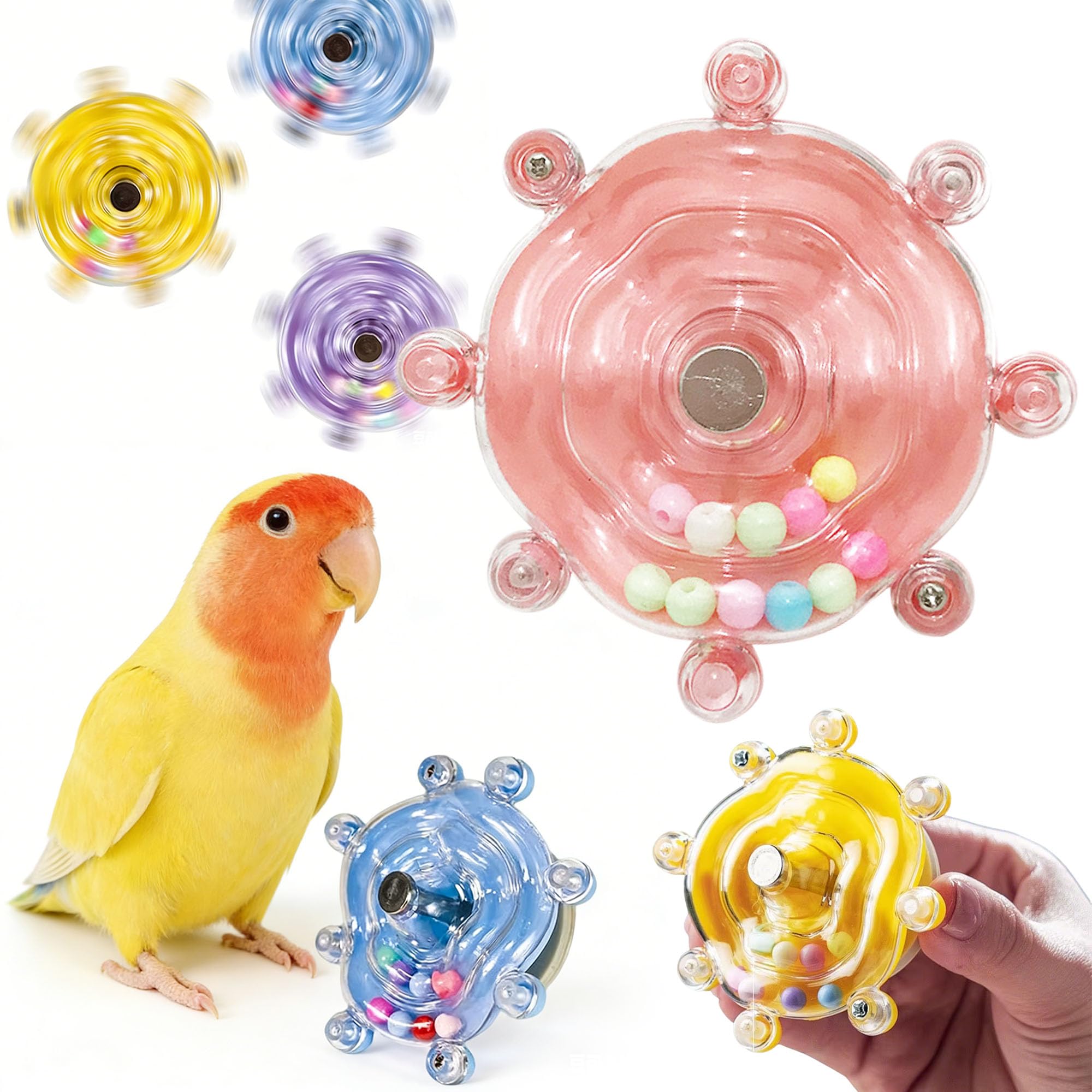 Smart Bird Foraging Toy, Rotating Treat Dispenser for Parrots, Interactive Puzzle Feeders for Cockatiels & Conures, Engaging Foraging Toys for Birds to Relieve Boredom (Pink)