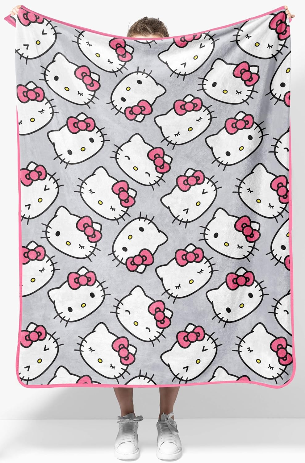 Jay Franco Plush Throw Blanket – Soft & Comfy Throw for Couch or Bed – Cozy Home Décor for Living Room & Bedroom, Gray - Hello Kitty, 40x50 - Travel Blanket