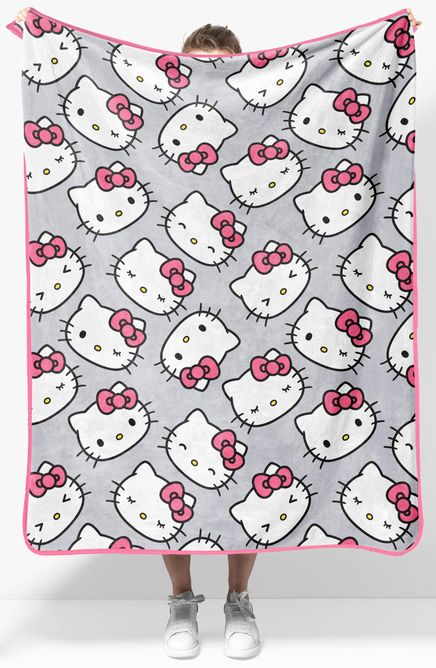 Jay Franco Plush Throw Blanket – Soft & Comfy Throw for Couch or Bed – Cozy Home Décor for Living Room & Bedroom, Gray - Hello Kitty, 40x50 - Travel Blanket